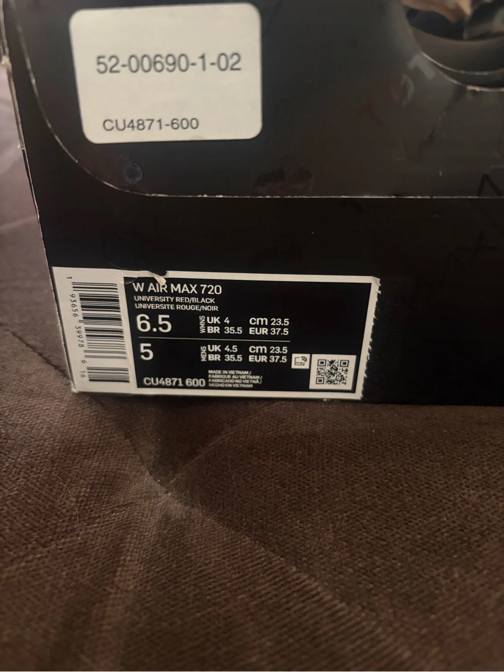 Nike Air Max 720 Red and Black Sneakers with Gold Accents